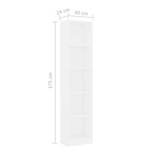 Βιβλιοθήκη με 5 Ράφια Λευκή 40 x 24 x 175 εκ. από Επεξ. Ξύλο