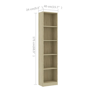 Βιβλιοθήκη με 5 Ράφια Sonoma Δρυς 40x24x175 εκ. Επεξ. Ξύλο
