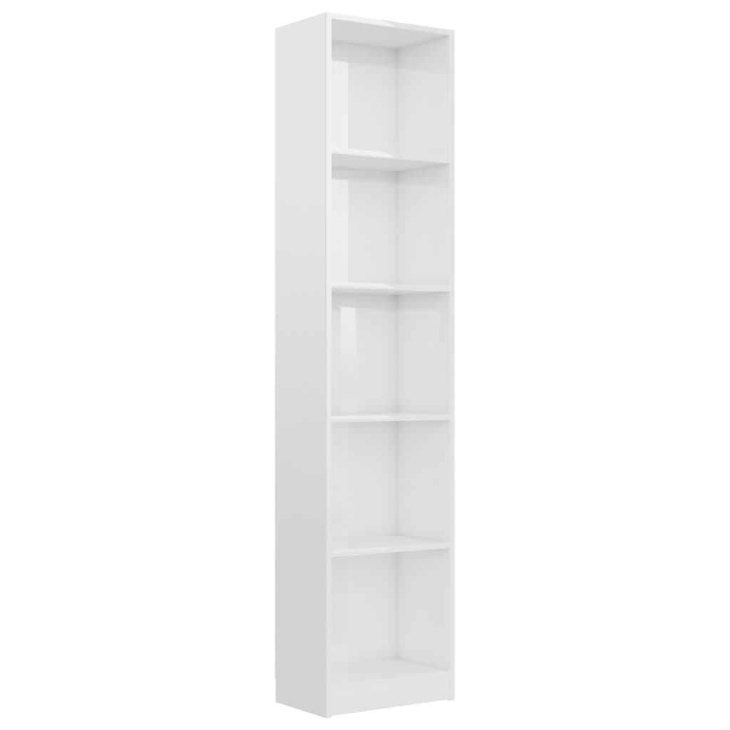 Βιβλιοθήκη με 5 Ράφια Γυαλιστερό Λευκό 40x24x175 εκ Επεξ. Ξύλο