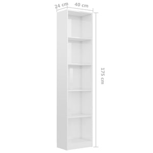 Βιβλιοθήκη με 5 Ράφια Γυαλιστερό Λευκό 40x24x175 εκ Επεξ. Ξύλο