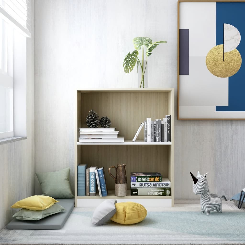 Βιβλιοθήκη Λευκή/Sonoma Δρυς 60x24x76 εκ. Επεξεργασμένο Ξύλο