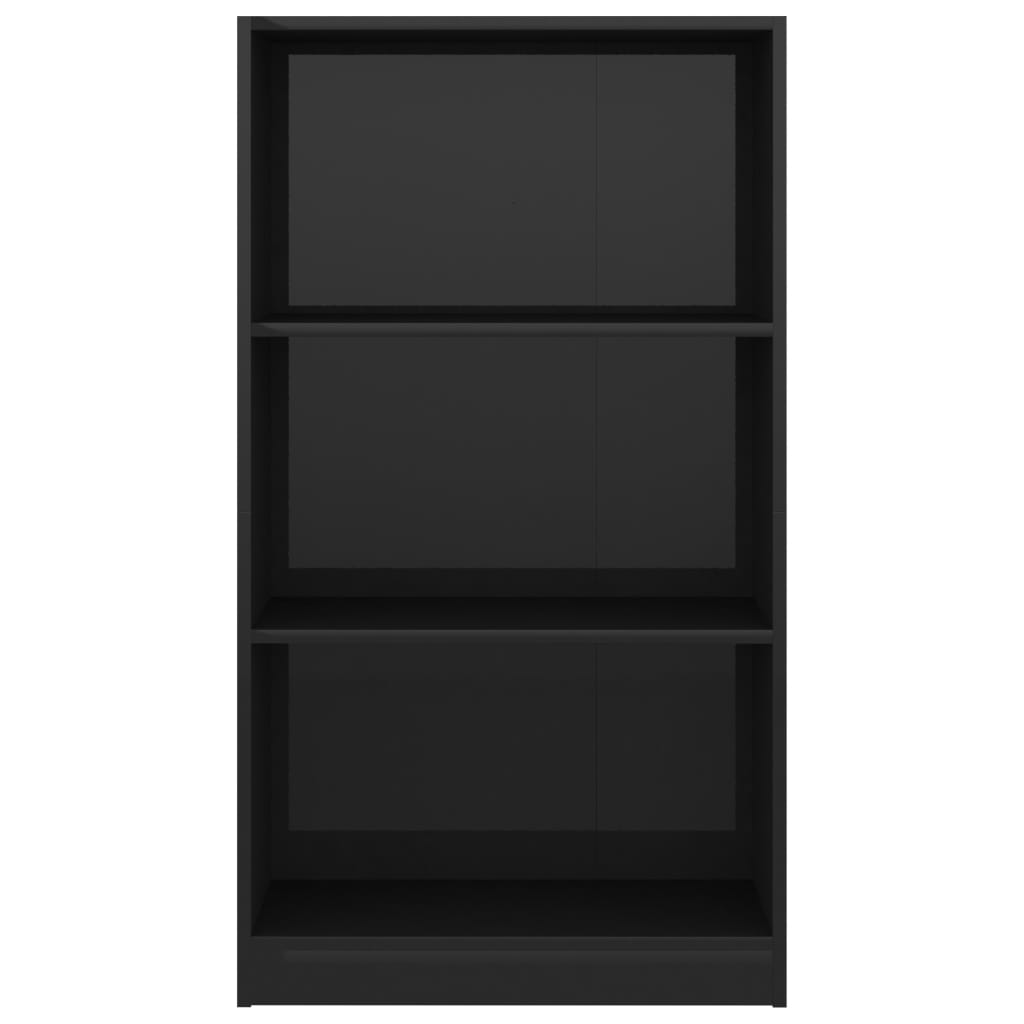 Βιβλιοθήκη με 3 Ράφια Γυαλ. Μαύρο 60x24x109 εκ. Επεξεργ. Ξύλο