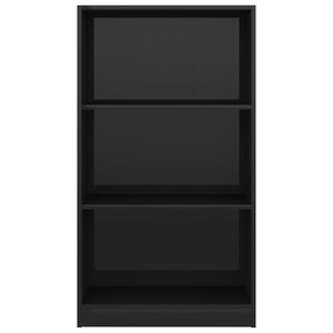 Βιβλιοθήκη με 3 Ράφια Γυαλ. Μαύρο 60x24x109 εκ. Επεξεργ. Ξύλο