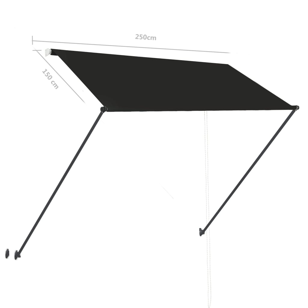 Τέντα Συρόμενη με LED Ανθρακί 250 x 150 εκ. - PAKOBAZAAR