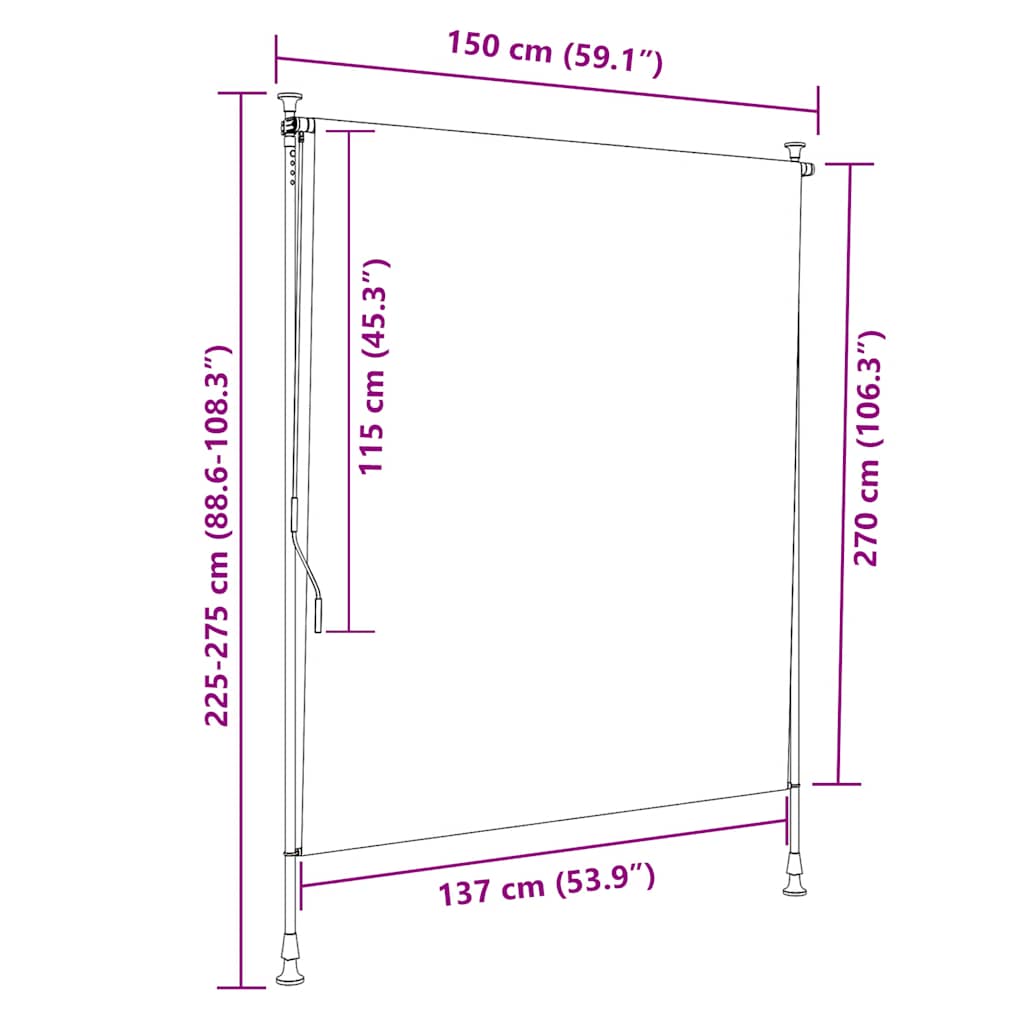 Στόρι Σκίασης Ρόλερ Εξωτερικού Χώρου Κρεμ 150 x 270 εκ. - PAKOBAZAAR