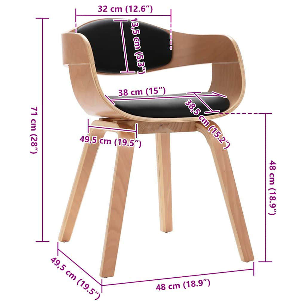 Καρέκλες Τραπεζαρίας 2 τεμ. Λυγισμένο Ξύλο / Συνθετικό Δέρμα - PAKOBAZAAR