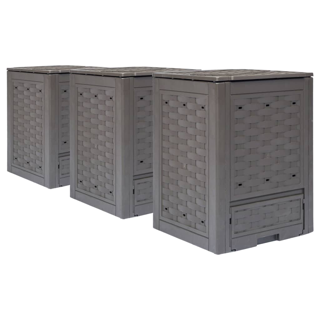 Κομποστοποιητές 3 τεμ. Καφέ 60x60x83 εκ. 900 L Πλαστικό Ρατάν - Pakobazaar