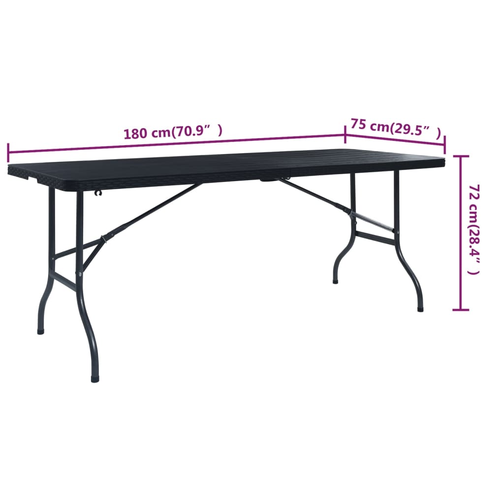 Τραπέζι Κήπου Πτυσσόμ. Μαύρο 180x75x72 εκ. HDPE Απομίμηση Ρατάν