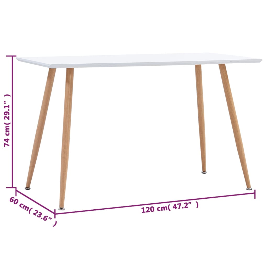Τραπεζαρία Λευκή / Χρώμα Δρυός 120 x 60 x 74 εκ. από MDF