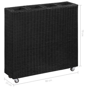 Ζαρντινιέρα Υπερυψωμένη 4 Δοχεία Μαύρη 80x22x79 εκ. Συνθ. Ρατάν