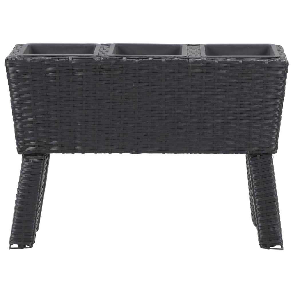 Ζαρντινιέρα Ψηλή με Πόδια/3 Δοχεία Μαύρη 72x25x50 εκ Συνθ.Ρατάν
