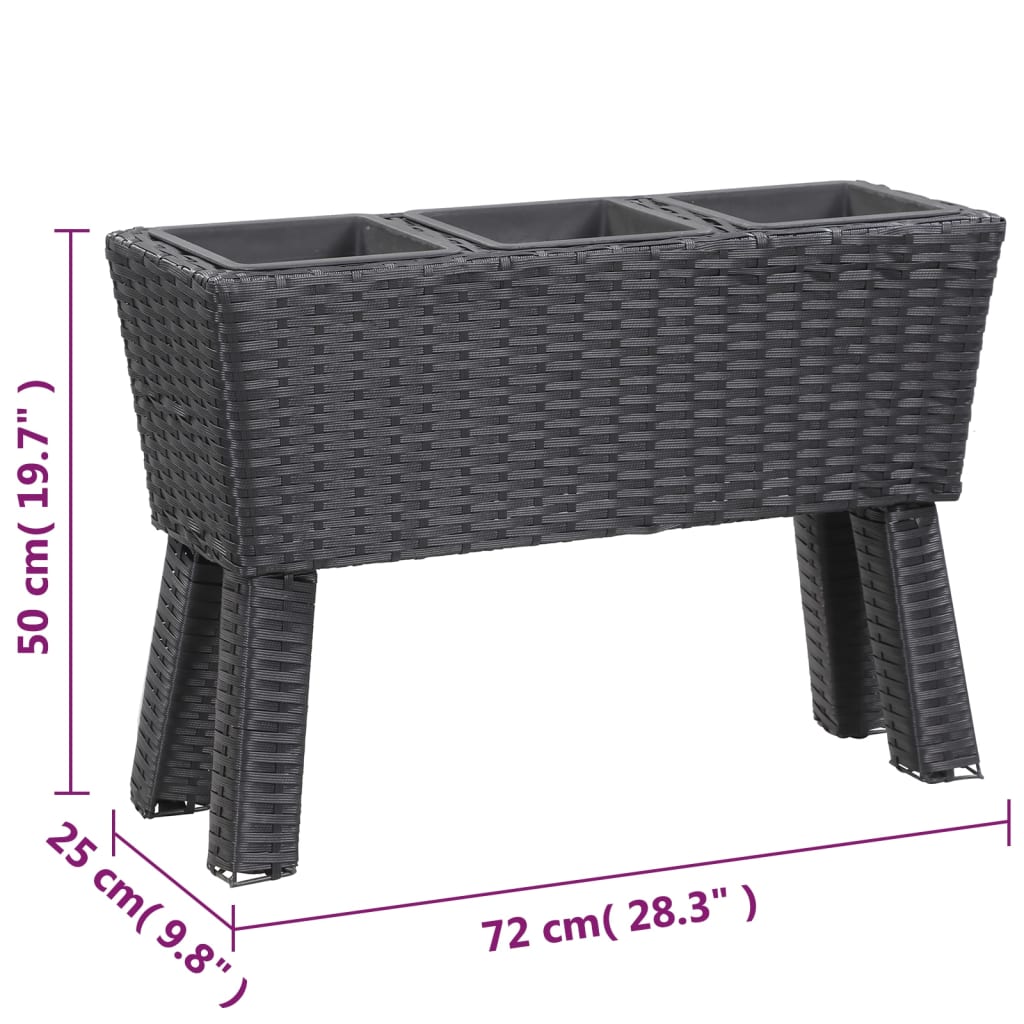 Ζαρντινιέρα Ψηλή με Πόδια/3 Δοχεία Μαύρη 72x25x50 εκ Συνθ.Ρατάν