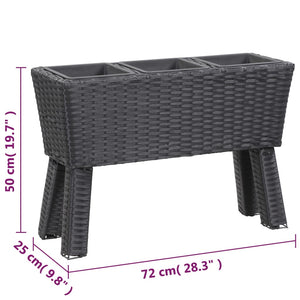 Ζαρντινιέρα Ψηλή με Πόδια/3 Δοχεία Μαύρη 72x25x50 εκ Συνθ.Ρατάν