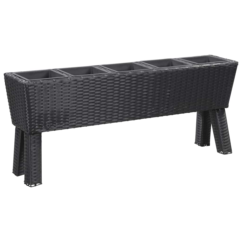 Ζαρντινιέρα Ψηλή με Πόδια/5 Δοχεία Μαύρη 118x25x50εκ Συνθ.Ρατάν