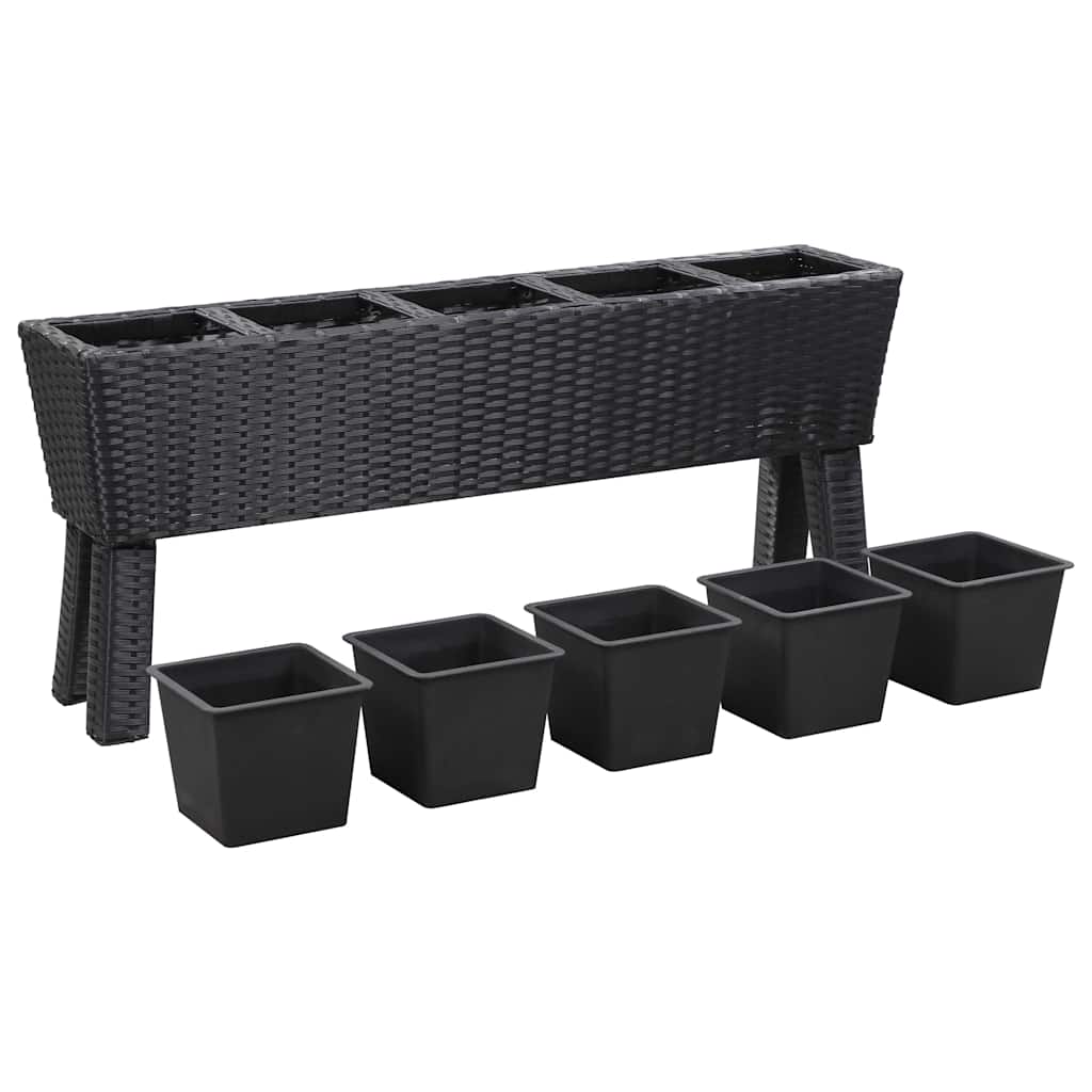 Ζαρντινιέρα Ψηλή με Πόδια/5 Δοχεία Μαύρη 118x25x50εκ Συνθ.Ρατάν
