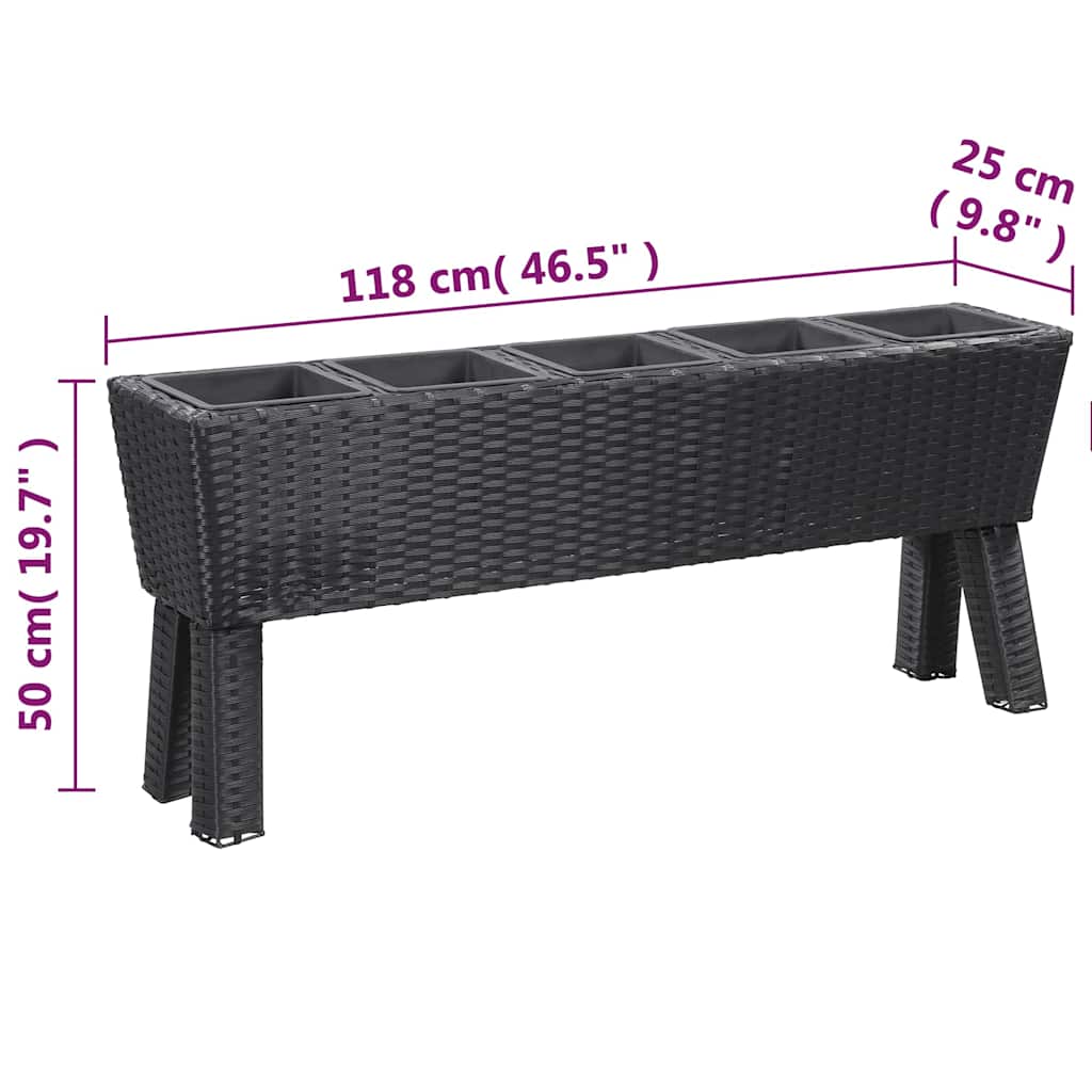 Ζαρντινιέρα Ψηλή με Πόδια/5 Δοχεία Μαύρη 118x25x50εκ Συνθ.Ρατάν