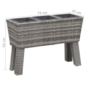 Ζαρντινιέρα Ψηλή με Πόδια/3 Δοχεία Γκρι 72x25x50 εκ. Συνθ.Ρατάν