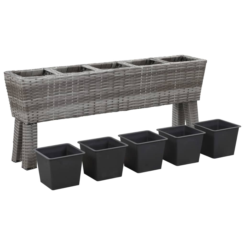 Ζαρντινιέρα Ψηλή με Πόδια/5 Δοχεία Γκρι 118x25x50 εκ Συνθ.Ρατάν - Pakobazaar