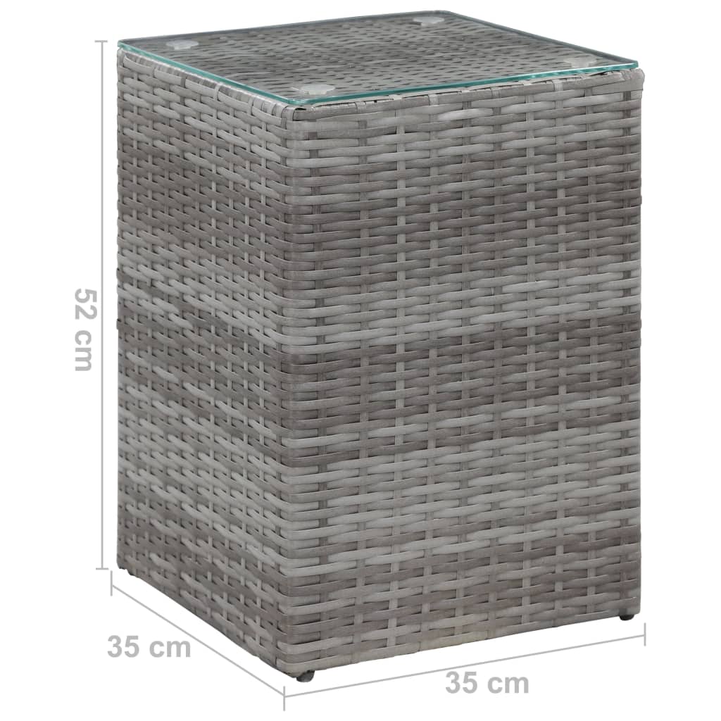 Τραπεζάκι Γκρι 35x35x52 εκ. Συνθετ. Ρατάν με Γυάλινη Επιφάνεια - Pakobazaar