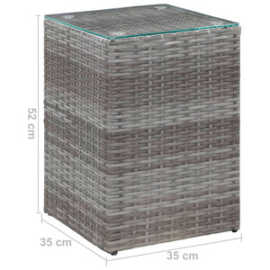 Τραπεζάκι Γκρι 35x35x52 εκ. Συνθετ. Ρατάν με Γυάλινη Επιφάνεια - Pakobazaar