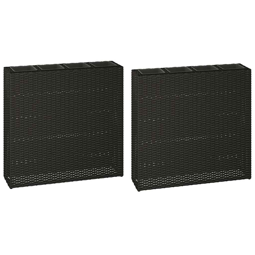 Ζαρντινιέρες Υπερυψωμένες με 4 Δοχεία 2 τεμ. Μαύρες Συνθ. Ρατάν - PAKOBAZAAR
