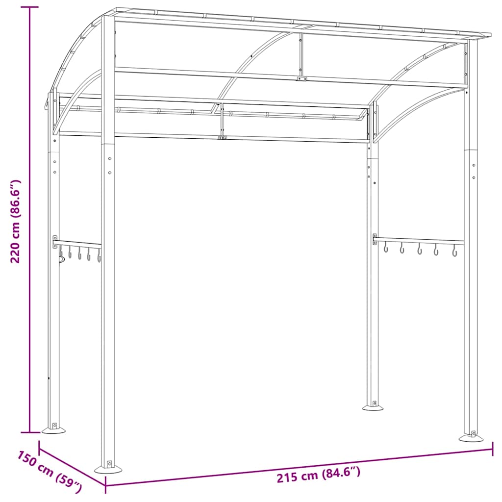 Κιόσκι Ψησταριάς Ανθρακί 215 x 150 x 220 εκ. Ατσάλινο - Pakobazaar