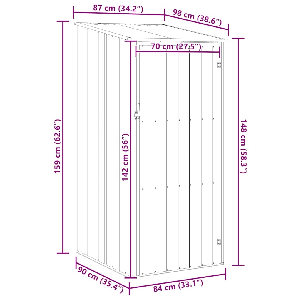 Αποθήκη Κήπου Γκρι 87 x 98 x 159 εκ. από Γαλβανισμένο Ατσάλι - Pakobazaar