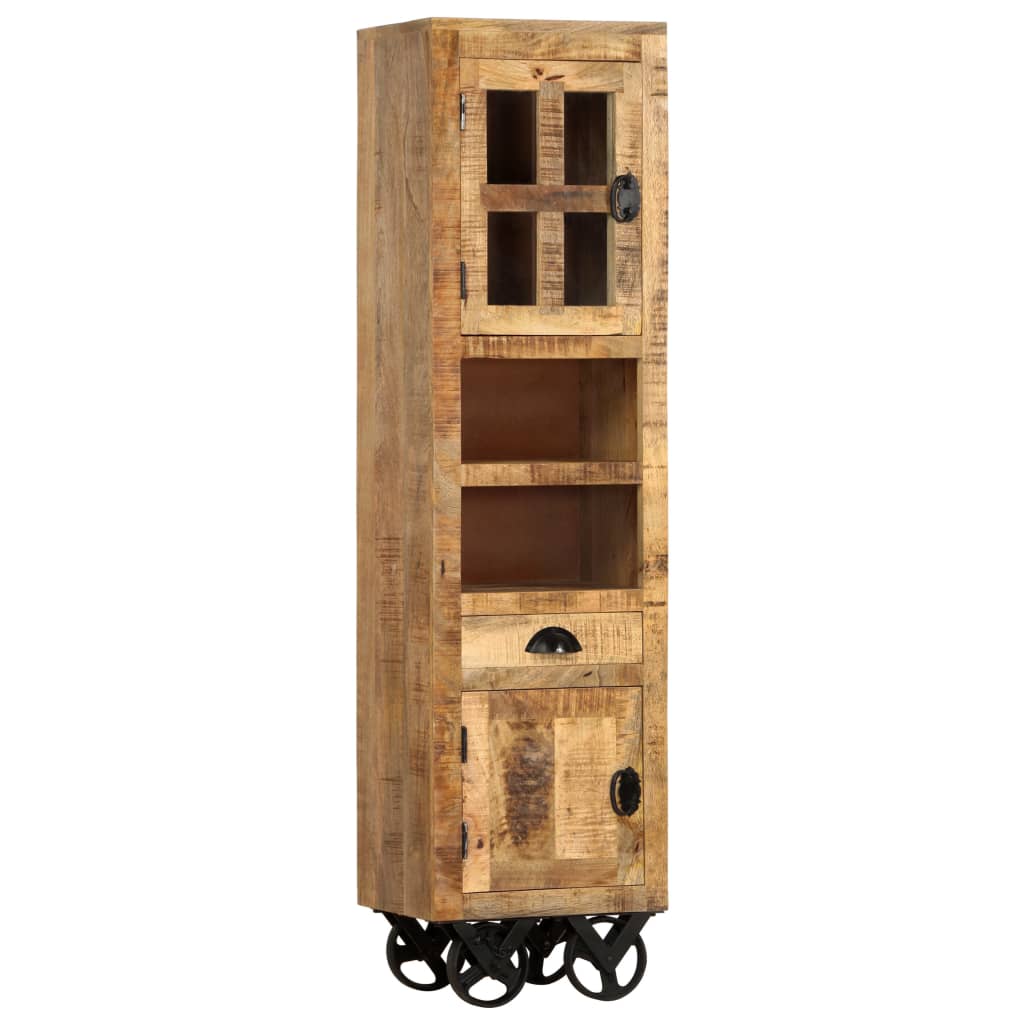 Βιβλιοθήκη με Ρόδες 38x30x143 εκ. Μασίφ Ακατέργαστο Ξύλο Μάνγκο - Pakobazaar