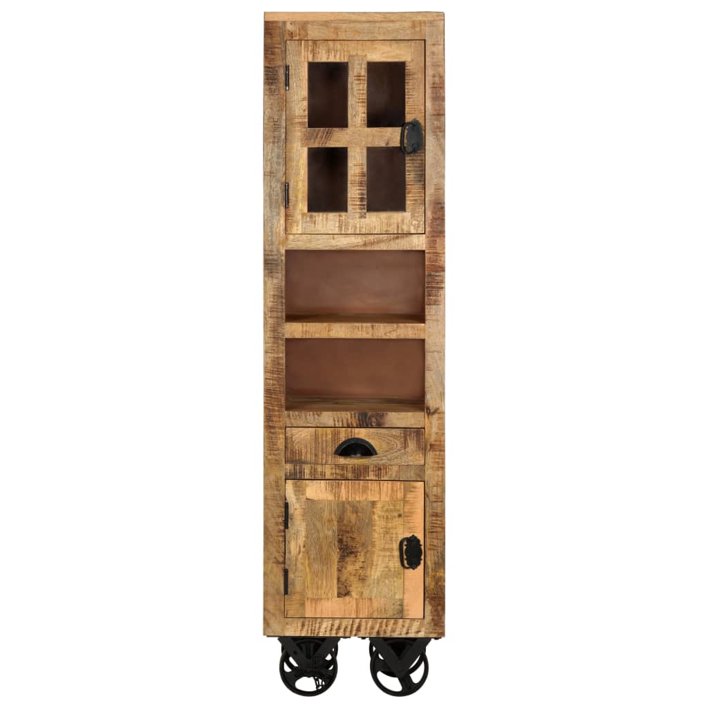 Βιβλιοθήκη με Ρόδες 38x30x143 εκ. Μασίφ Ακατέργαστο Ξύλο Μάνγκο - Pakobazaar