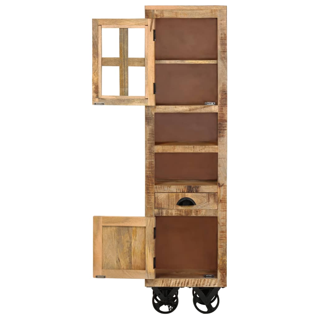 Βιβλιοθήκη με Ρόδες 38x30x143 εκ. Μασίφ Ακατέργαστο Ξύλο Μάνγκο - Pakobazaar