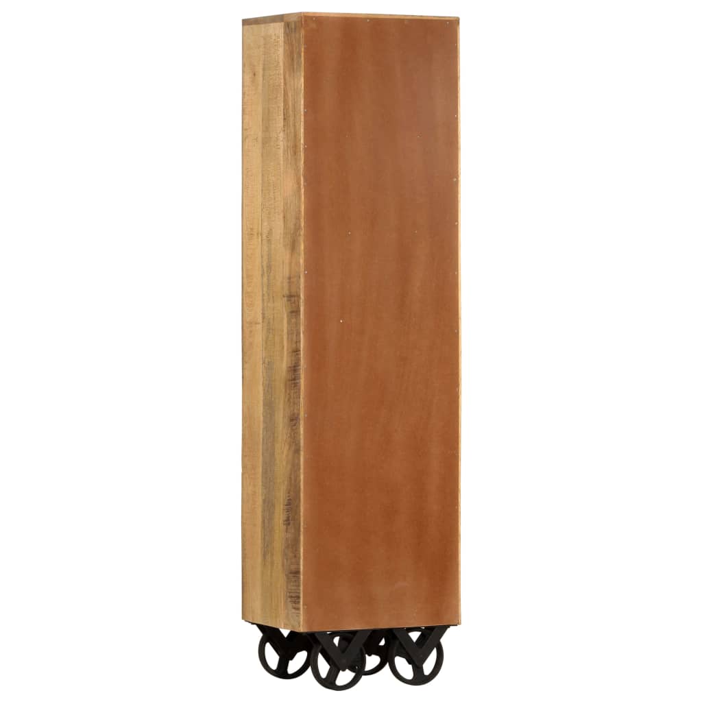 Βιβλιοθήκη με Ρόδες 38x30x143 εκ. Μασίφ Ακατέργαστο Ξύλο Μάνγκο - Pakobazaar