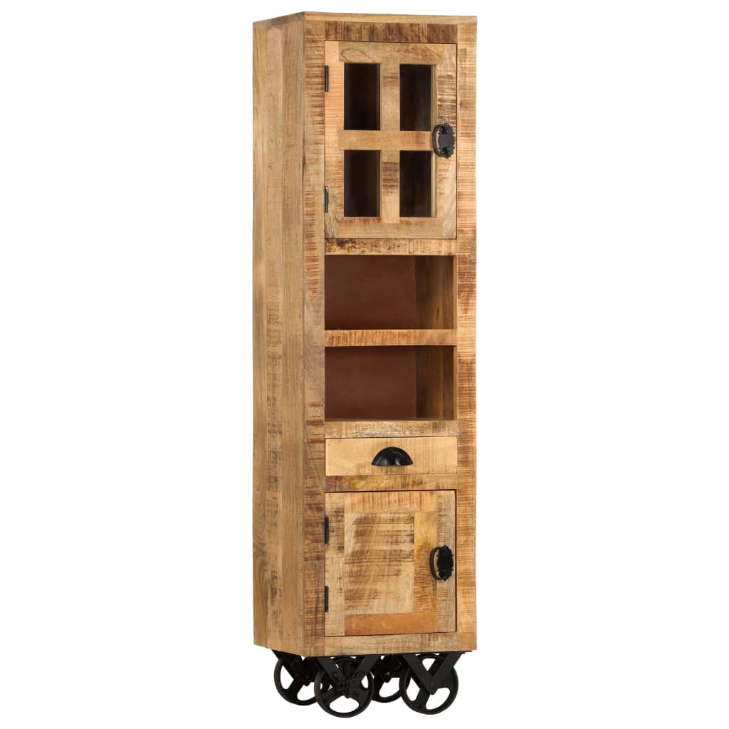 Βιβλιοθήκη με Ρόδες 38x30x143 εκ. Μασίφ Ακατέργαστο Ξύλο Μάνγκο - Pakobazaar