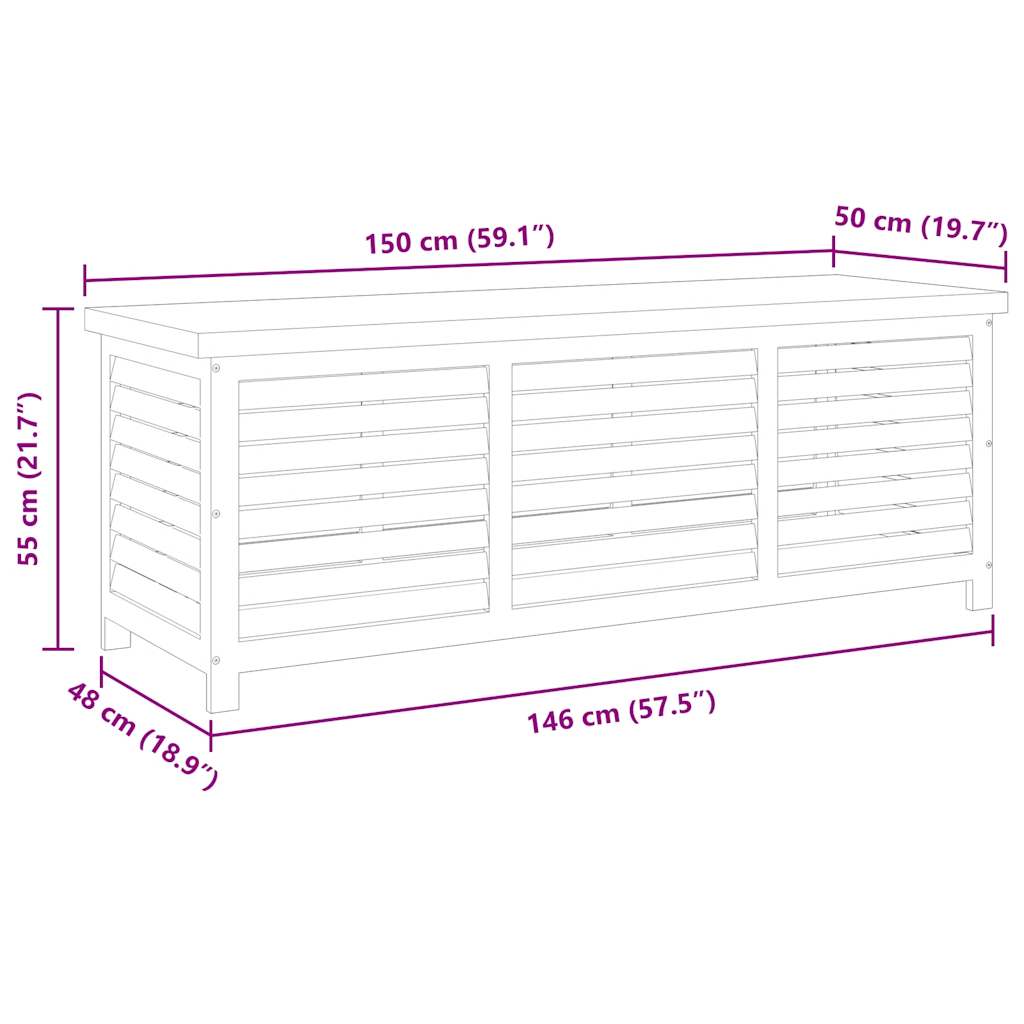 Μπαούλο Αποθήκευσης Κήπου 150x50x55 εκ. Μασίφ Ξύλο Ευκαλύπτου