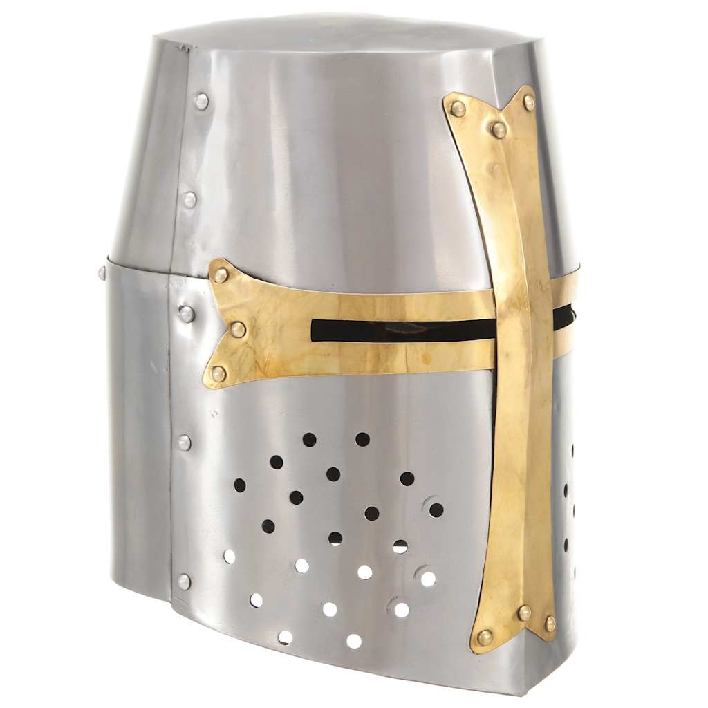 Κράνος Σταυροφόρου Ιππότη Ρέπλικα Αντικέ LARP Ασημί Ατσάλινο - Pakobazaar