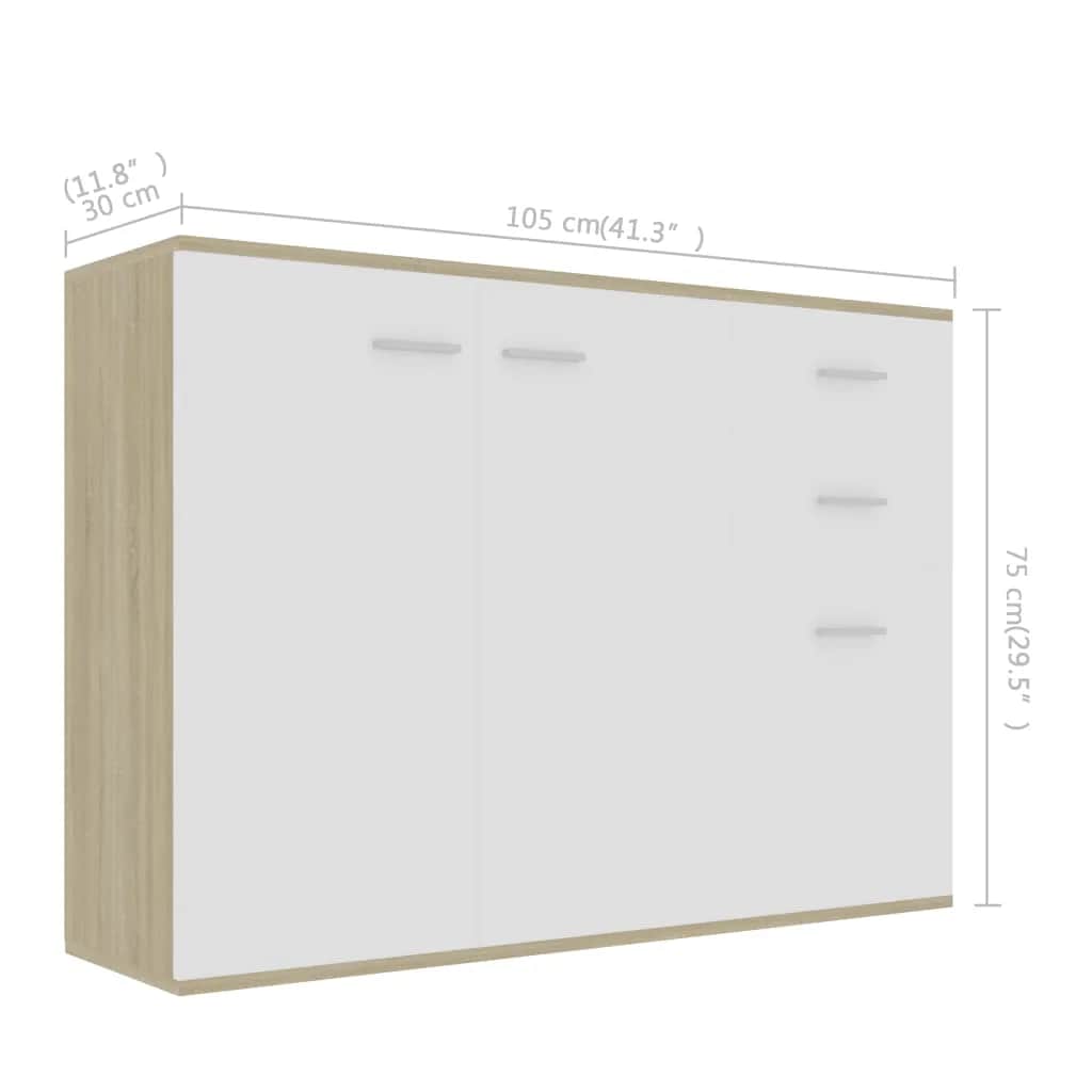 Μπουφές Λευκό / Sonoma Δρυς 105 x 30 x 75 εκ. από Επεξ. Ξύλο
