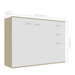 Μπουφές Λευκό / Sonoma Δρυς 105 x 30 x 75 εκ. από Επεξ. Ξύλο