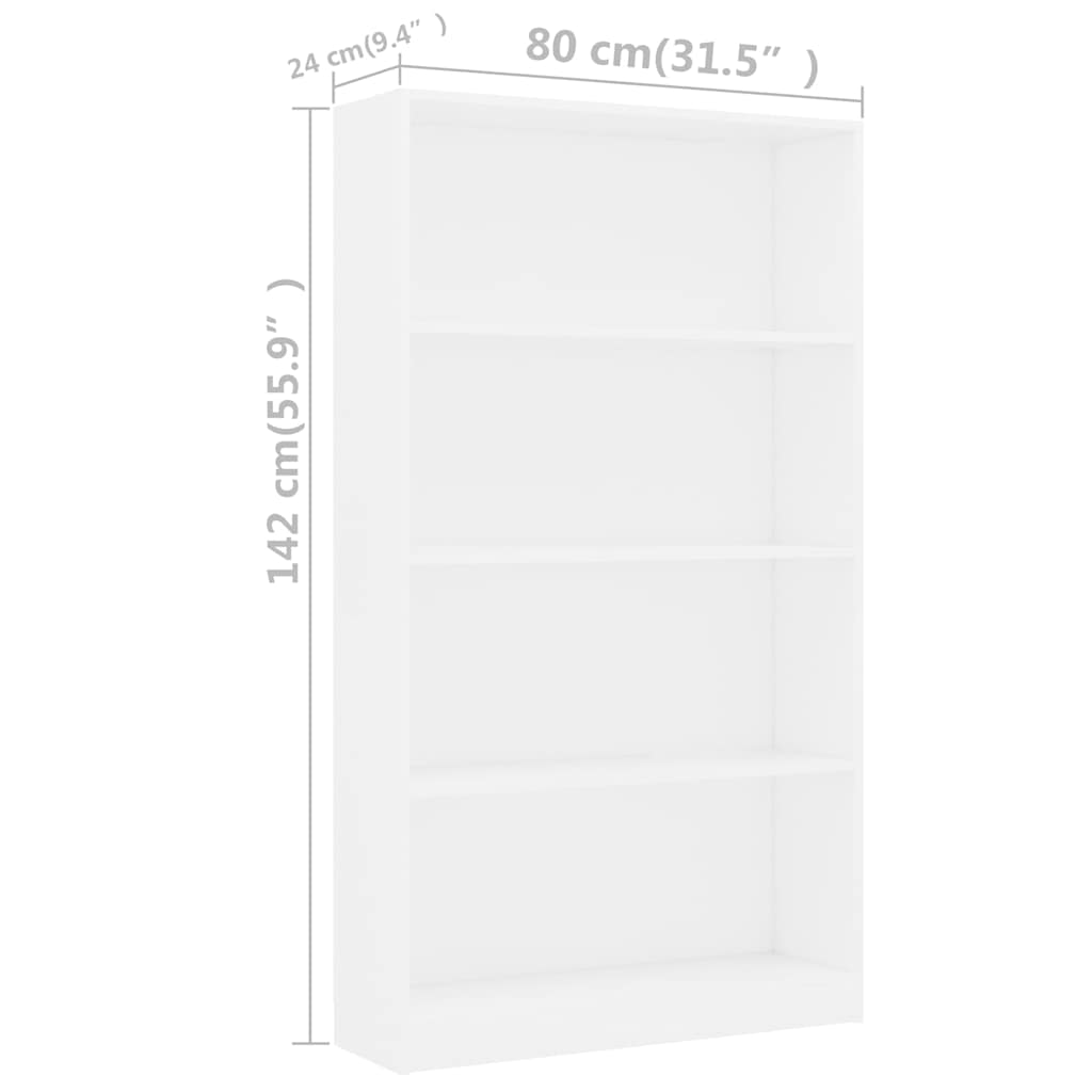 Βιβλιοθήκη με 4 Ράφια Λευκή 80 x 24 x 142 εκ. από Επεξ. Ξύλο
