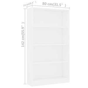 Βιβλιοθήκη με 4 Ράφια Λευκή 80 x 24 x 142 εκ. από Επεξ. Ξύλο