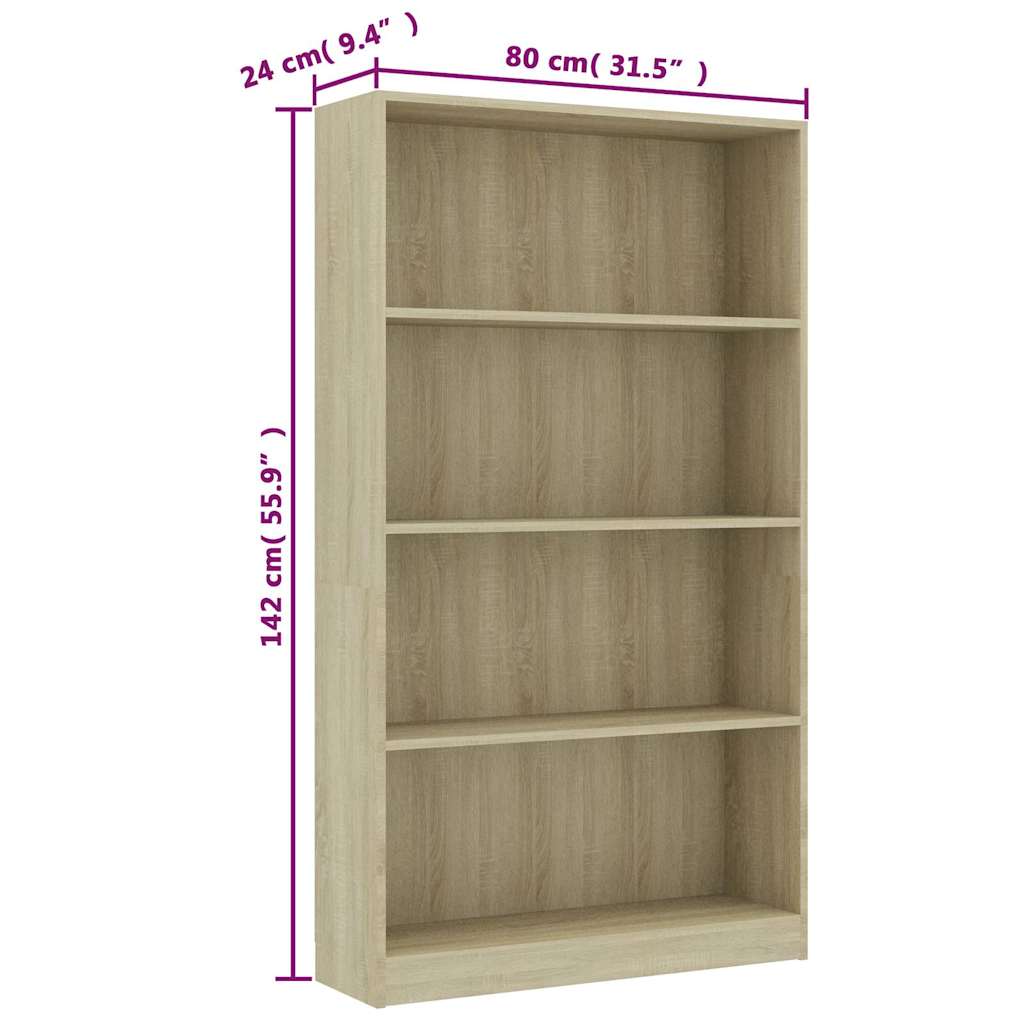 Βιβλιοθήκη με 4 Ράφια Sonoma Δρυς 80x24x142 εκ. Επεξ. Ξύλο