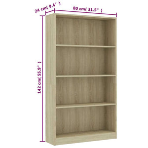 Βιβλιοθήκη με 4 Ράφια Sonoma Δρυς 80x24x142 εκ. Επεξ. Ξύλο