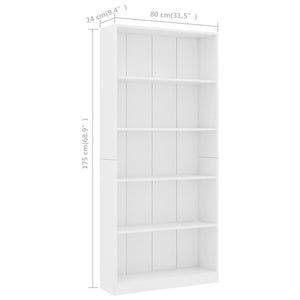 Βιβλιοθήκη με 5 Ράφια Λευκή 80 x 24 x 175 εκ. από Επεξ. Ξύλο