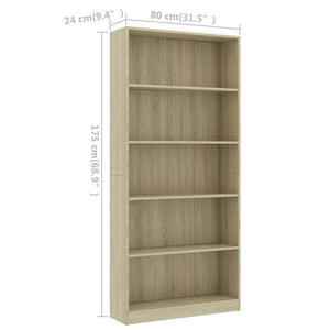 Βιβλιοθήκη με 5 Ράφια Sonoma Δρυς 80x24x175 εκ. από Επεξ. Ξύλο