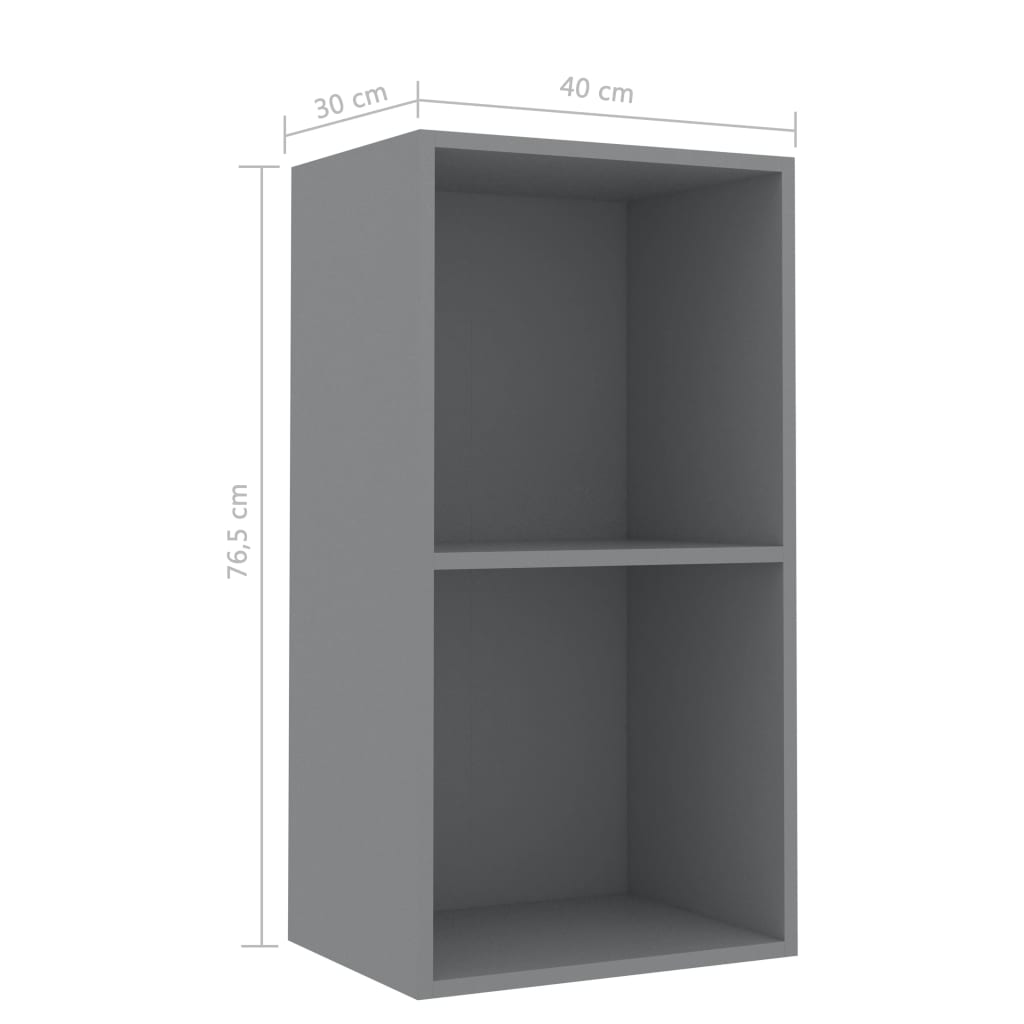 Βιβλιοθήκη με 2 Ράφια Γκρι 40 x 30 x 76,5 εκ. Μοριοσανίδα