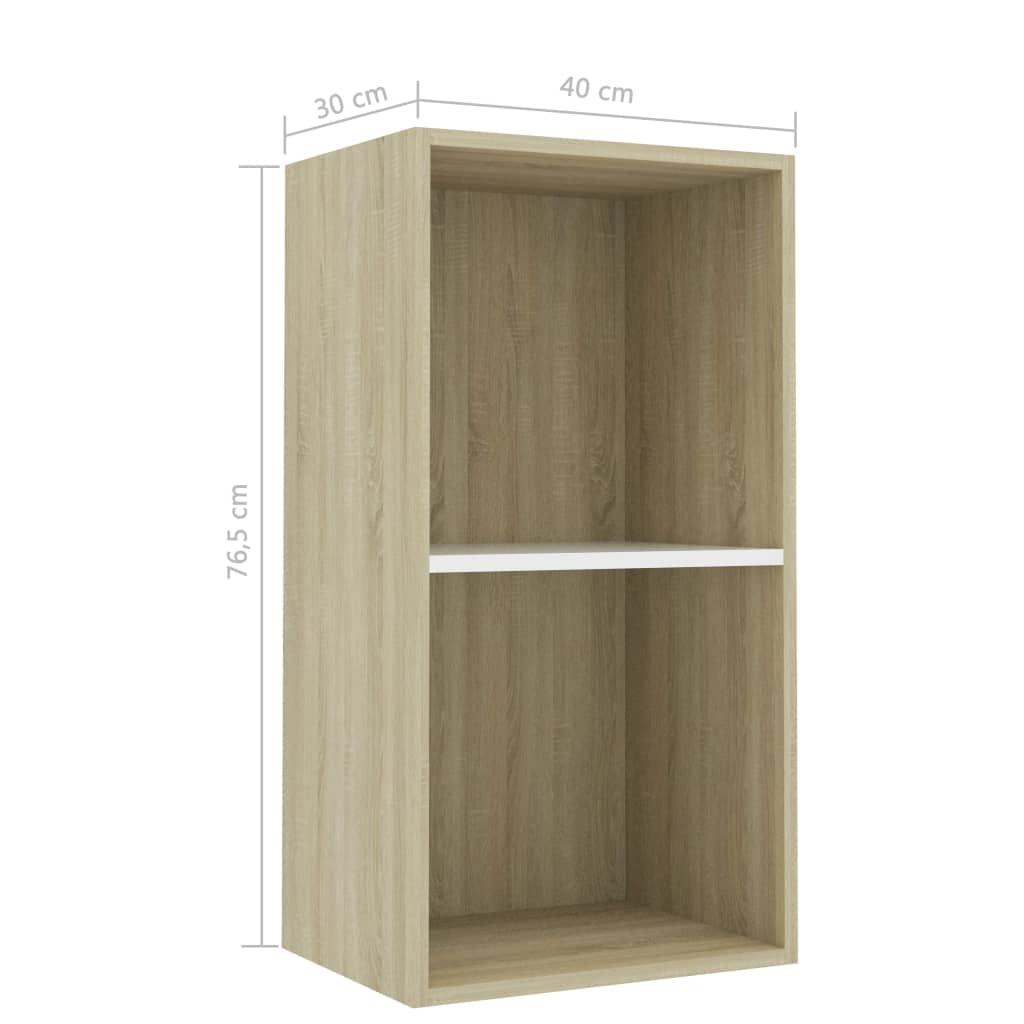 Βιβλιοθήκη με 2 Ράφια Λευκό/Sonoma 40x30x76,5 εκ. Μοριοσανίδα