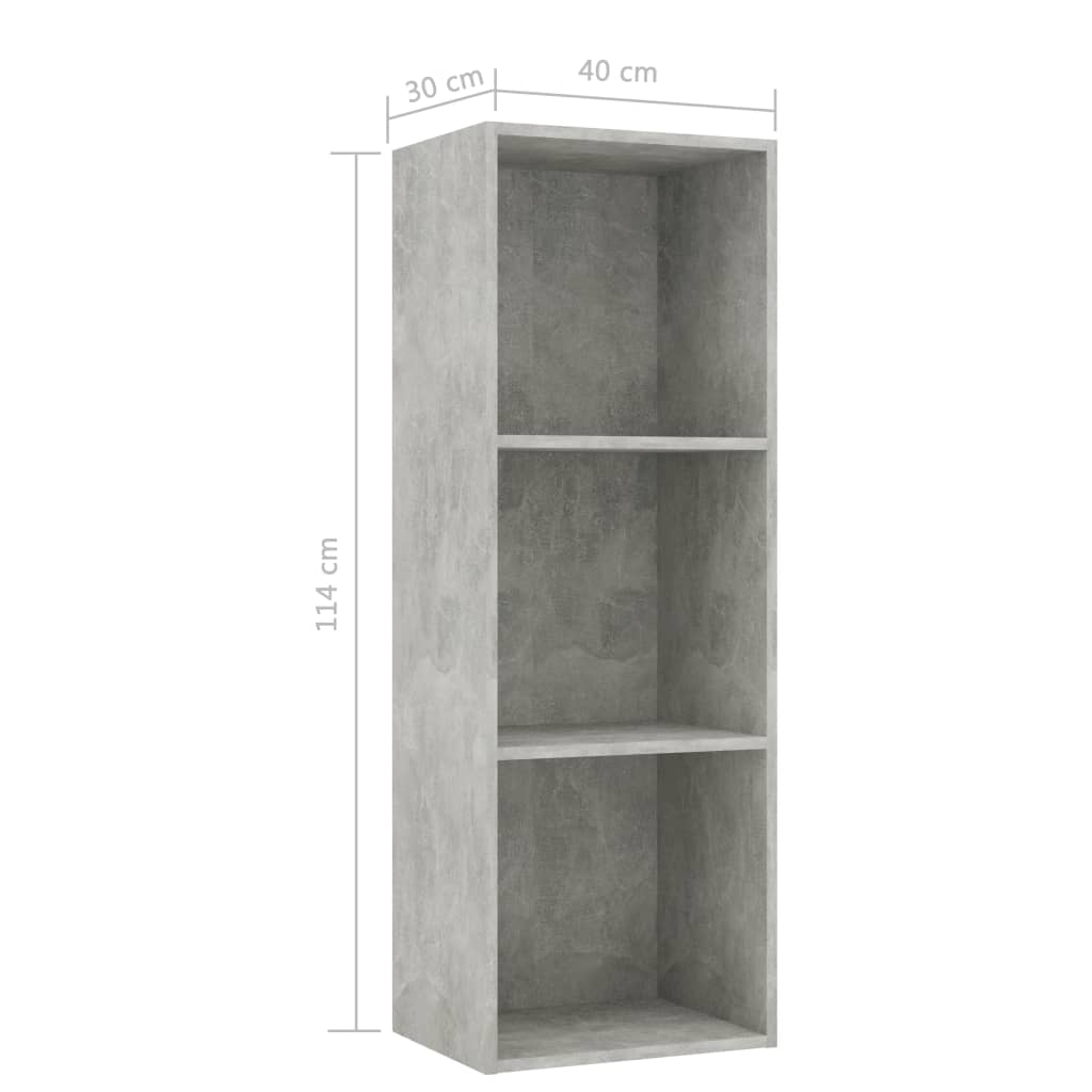 Βιβλιοθήκη με 3 Ράφια Γκρι Σκυροδέμ. 40x30x114 εκ. Επεξ. Ξύλο - Pakobazaar