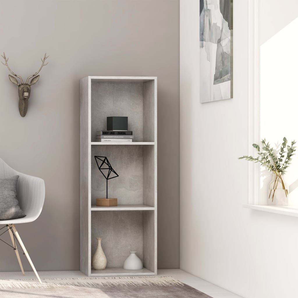 Βιβλιοθήκη με 3 Ράφια Γκρι Σκυροδέμ. 40x30x114 εκ. Επεξ. Ξύλο - Pakobazaar