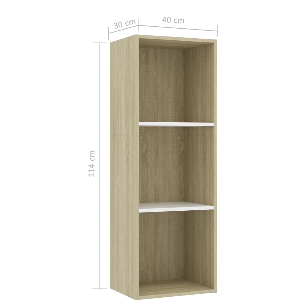 Βιβλιοθήκη με 3 Ράφια Λευκό/Sonoma 40x30x114 εκ. Επεξ. Ξύλο