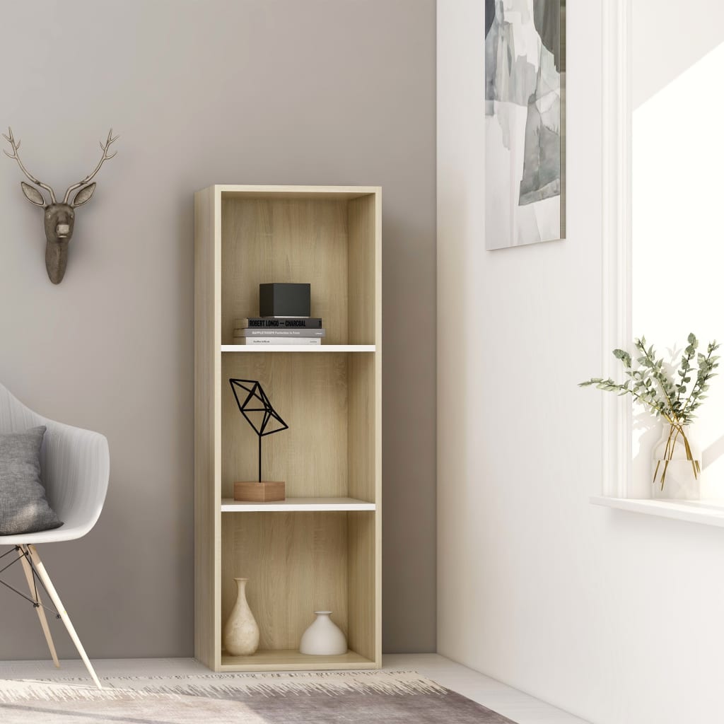 Βιβλιοθήκη με 3 Ράφια Λευκό/Sonoma 40x30x114 εκ. Επεξ. Ξύλο