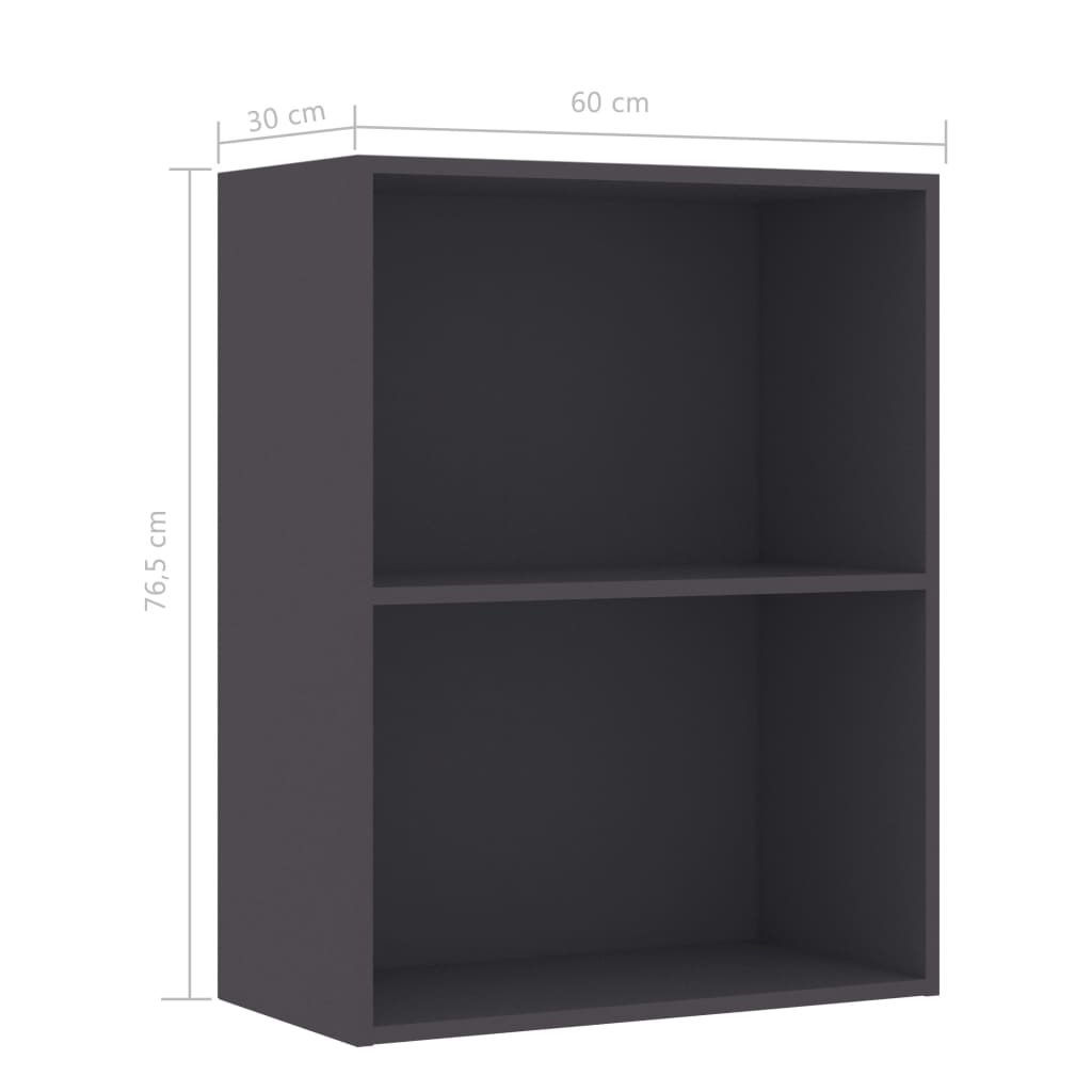 Βιβλιοθήκη με 2 Ράφια Γκρι 60 x 30 x 76,5 εκ. από Μοριοσανίδα