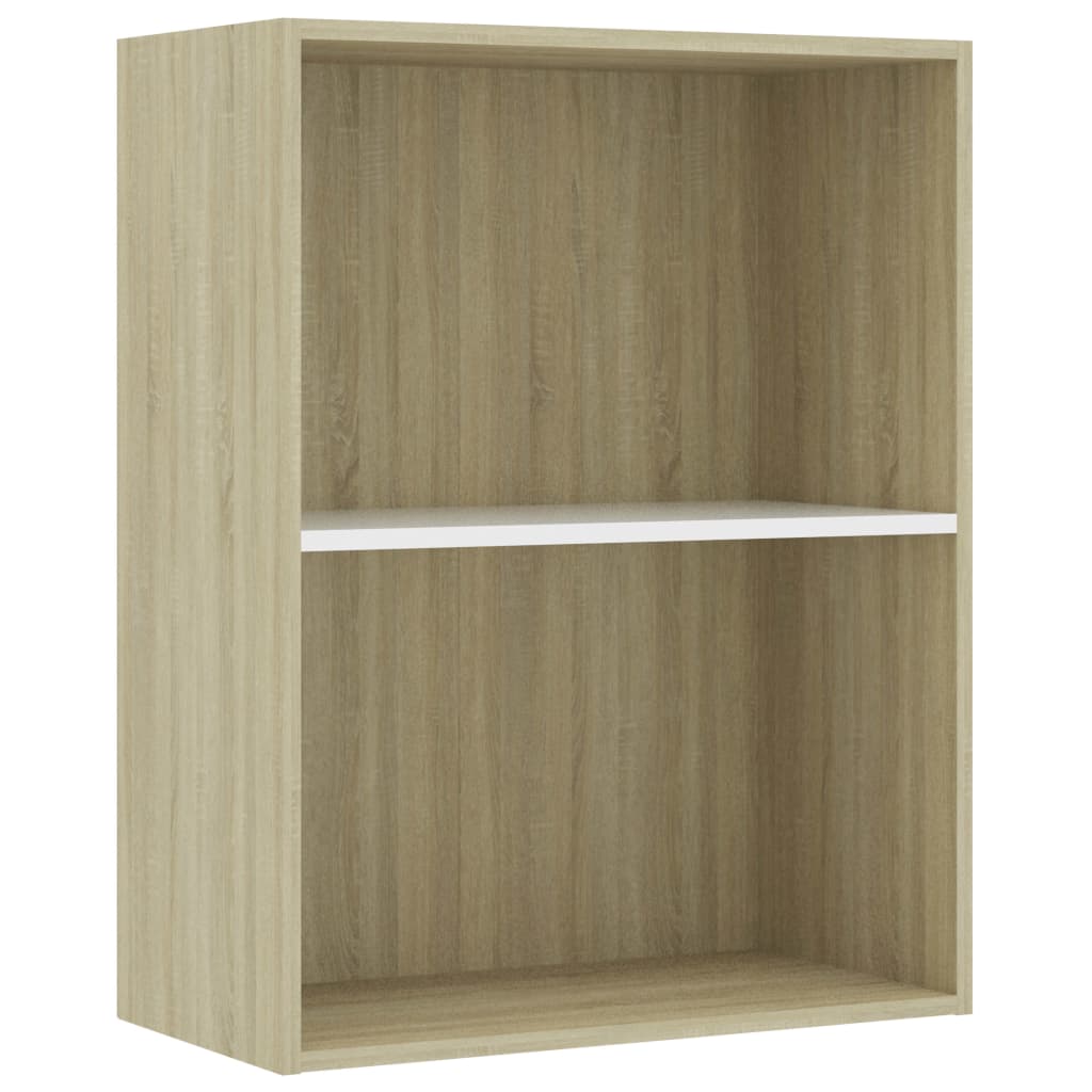 Βιβλιοθήκη με 2 Ράφια Λευκό/Sonoma 60x30x76,5 εκ. Μοριοσανίδα